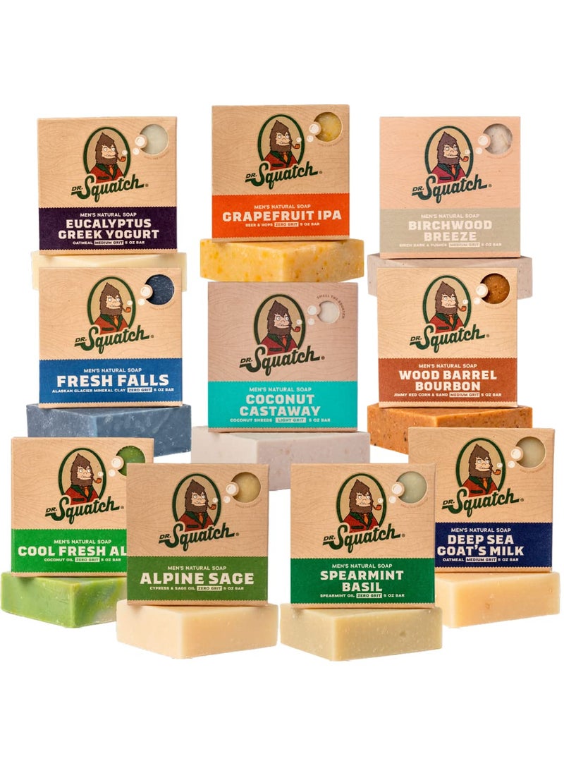 Dr Squatch Mens Natural Soap Gift Set 10 Pack  Coconut Castaway Wood Barrel Bourbon Fresh Falls Birchwood Breeze Cool Fresh Aloe and more