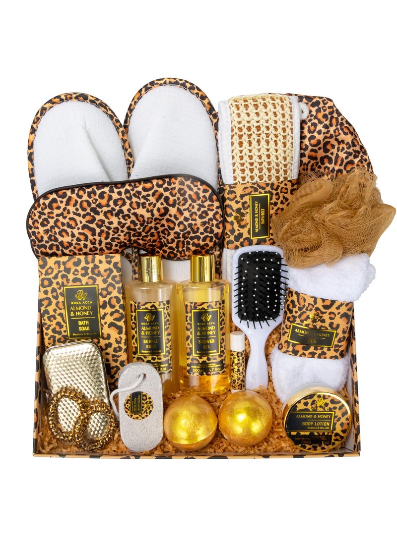 Bath Gift Set for Women20 Pcs Skin Care Set Leopard Print Spa Gifts for Birthday Mothers Day Valentines Day Home Spa Kits Skin Care Stuff with Shower Gel Body Lotion Manicure Set