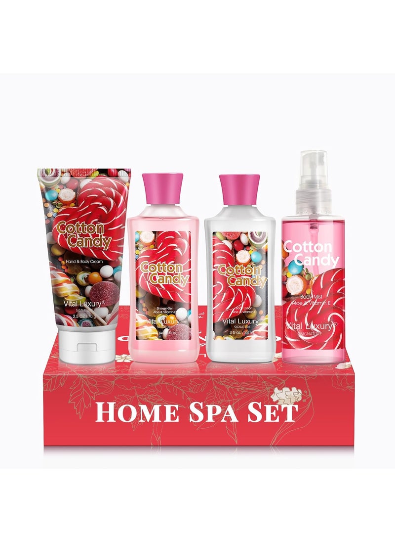 Cotton Candy Bath  Body Kit3 Fl Oz4PCS Home Spa Set Including Body Lotion Shower Gel Body Cream and Fragrance MistIdeal Skincare Gift