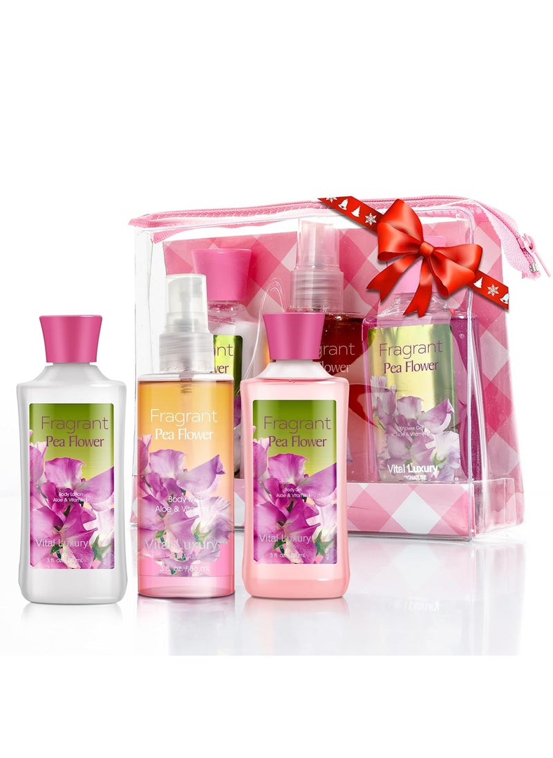 Bath  Body Care Travel Set Pea Flower Scent Home Spa Set with Body Lotion Shower Gel and Fragrance Mist