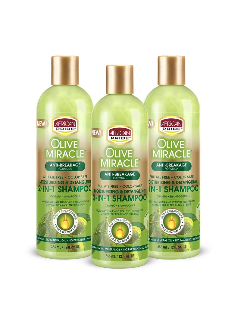 African Pride Olive Miracle Shampoo  Conditioner 2 in1 Formula 3 Pack enriched with tea tree and olive oil to moisturize and protect hair and scalp 12oz