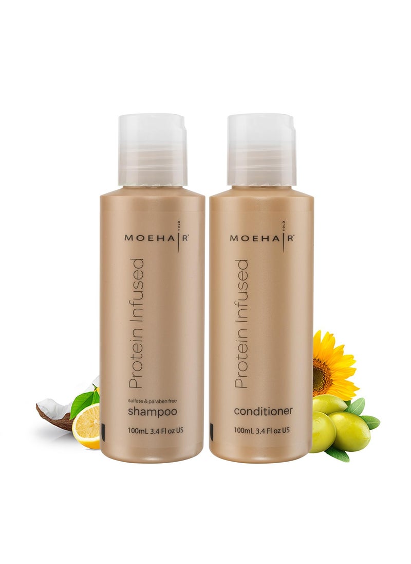 Moehair Travel Sized Toiletries ProteinInfused Shampoo  Conditioner  Travel Shampoo and Conditioner Set  Repairs Damaged Hair  Sulfate ParabenFree Haircare For All Hair Types 34 FlOz