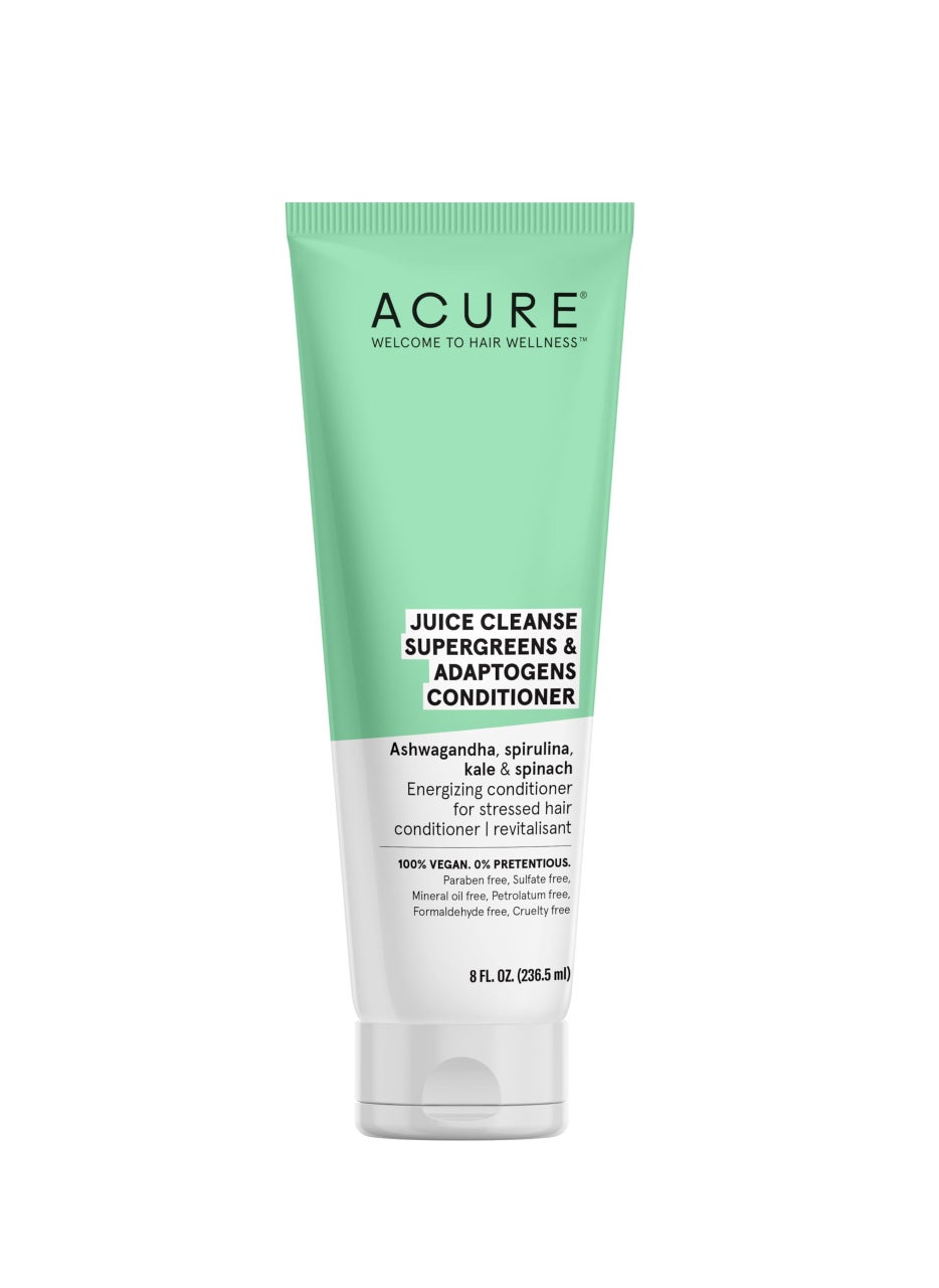Acure, Juice Cleanse Supergreens Adaptogens 100 Vegan Antioxidant For Stressed Hair Ashwagandha Spirulina Kale Spinach Brightens ReEnergizes Hair, Conditioner, 8 Fl Oz