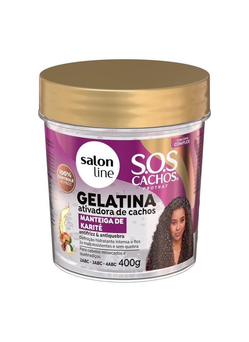 Salon Line Gel Activating Curls SOS Curls Shea Butter  400 Gr  Formula enriched with Shea Butter and Creatine for Moisturizing Definition Frizz Control Hair Repair and Strength