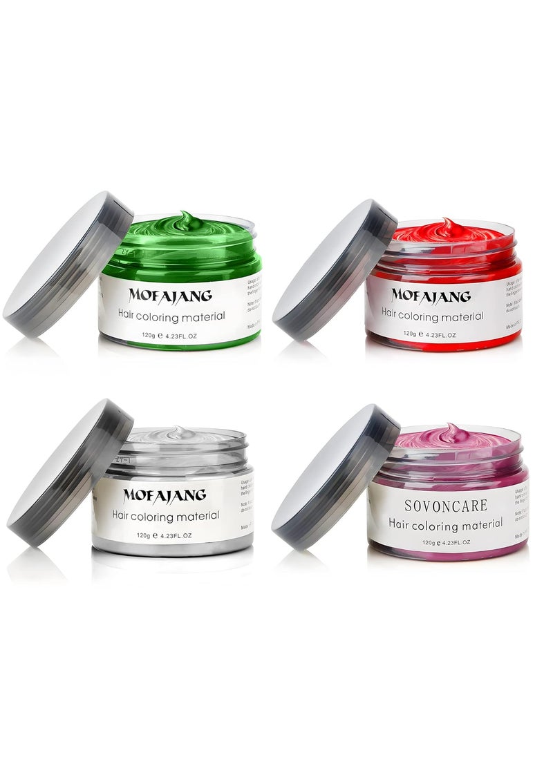 4 in 1 Temporary Hair Wax Color Grey Pink Red Green Instant Hairstyle Cream Hair Pomades Instant Hair Dye Wax for Women  Men Christmas Cosplay Date