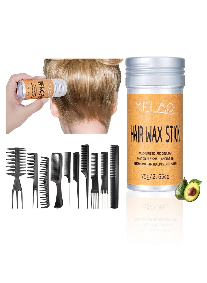 Hair Wax Stick 11 Pcs Set Hair Wax Finishing Hair Clay Solid Paste Hair Styling with 10 Piece Comb Long Lasting Styling Choppy Hair Stick Easy Styling for All Hair Types Hair Wax for Men and Women