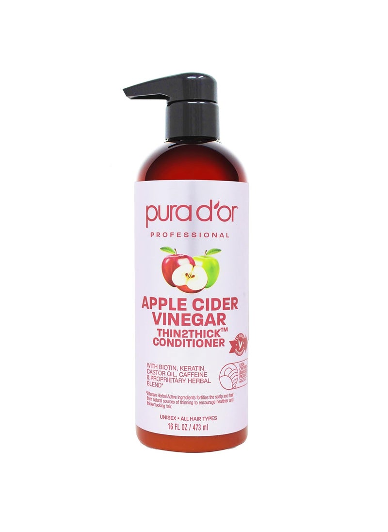 PURA DOR 16 Oz Apple Cider Vinegar Thin2Thick Conditioner  Biotin Keratin Caffeine Castor Oil  Key Active Ingredients for All Hair Types Men  Women