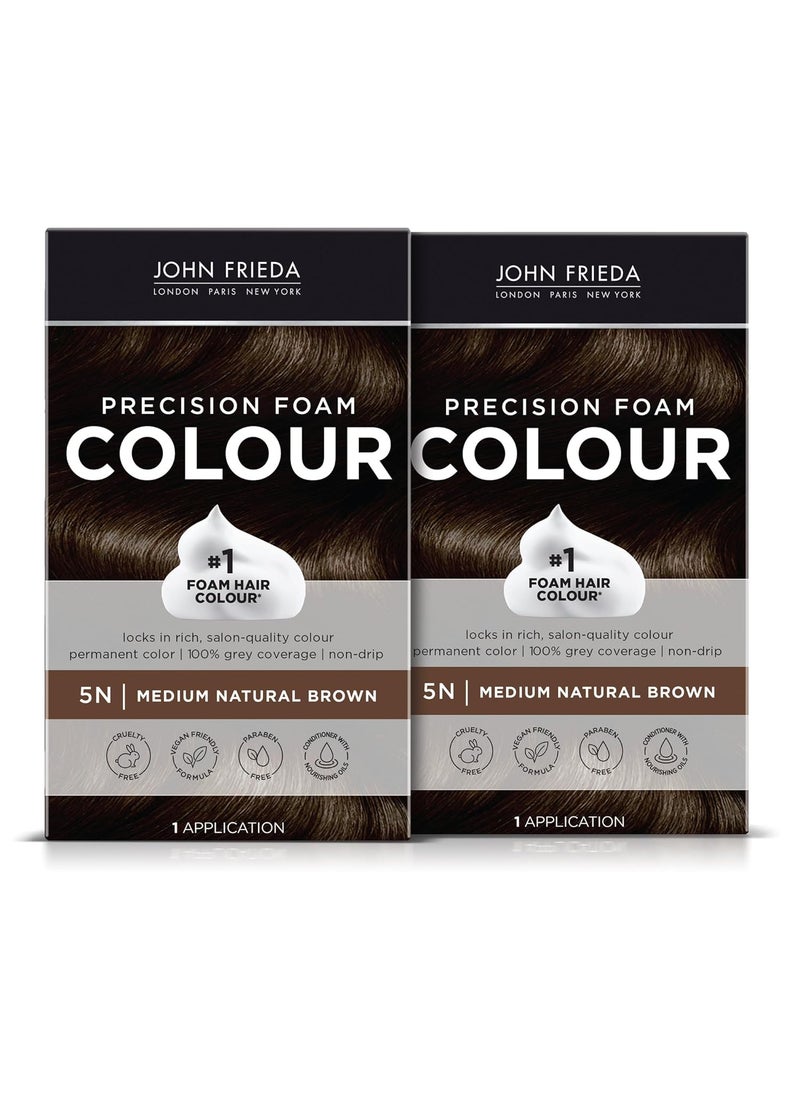 John Frieda Precision Foam Colour Medium Natural Brown 5N Fullcoverage Hair Color Kit AntiFade Gray Coverage Deep Color Saturation Hair Dye Pack of 2