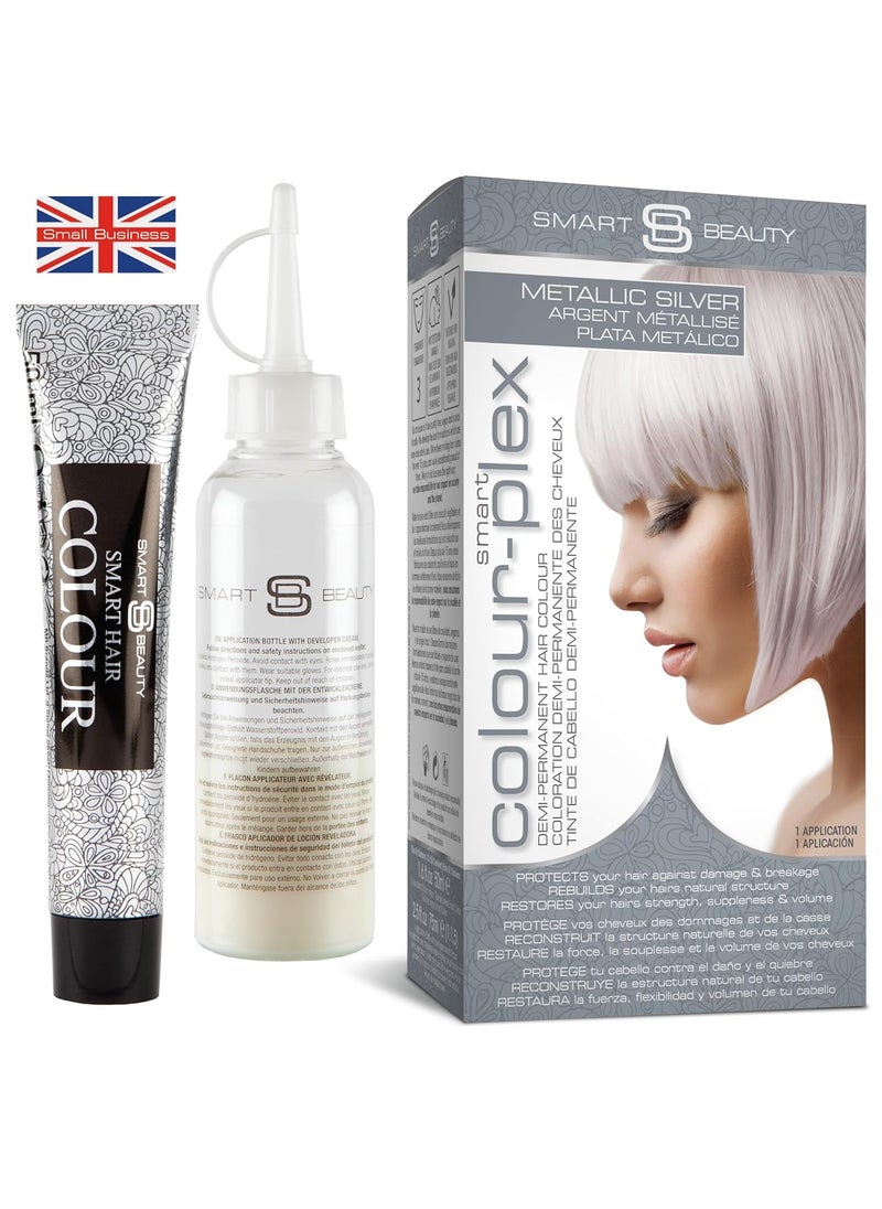 Smart Beauty Silver Metallic Hair Dye Demi Permanent Silver Toner for Bleached Hair Plex AntiBreakage Technology Cruelty Free Vegan for BleachedPrelightened Hair