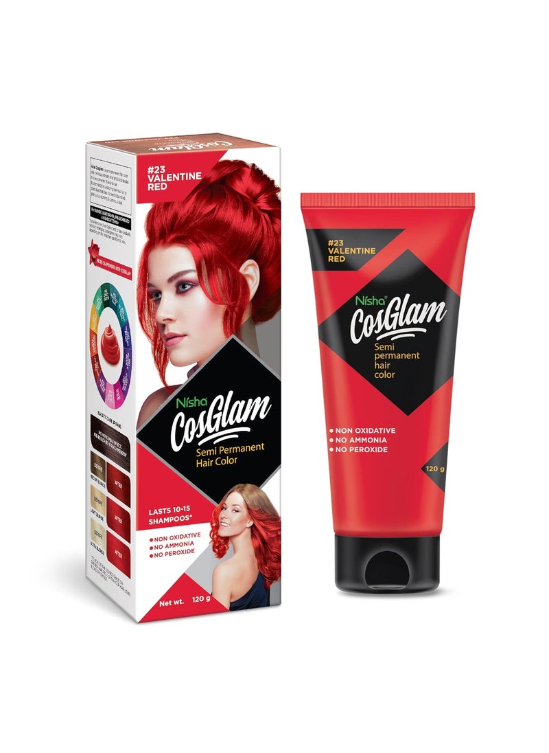 Nisha Cosglam Vegan And Cruelty Free Semi Permanent Hair Color Bright Red Hair Dye With Infused Conditioner  No Ammonia Hair Highlights For Long Hair 120g  406 Fl Oz 23 Valentine Red