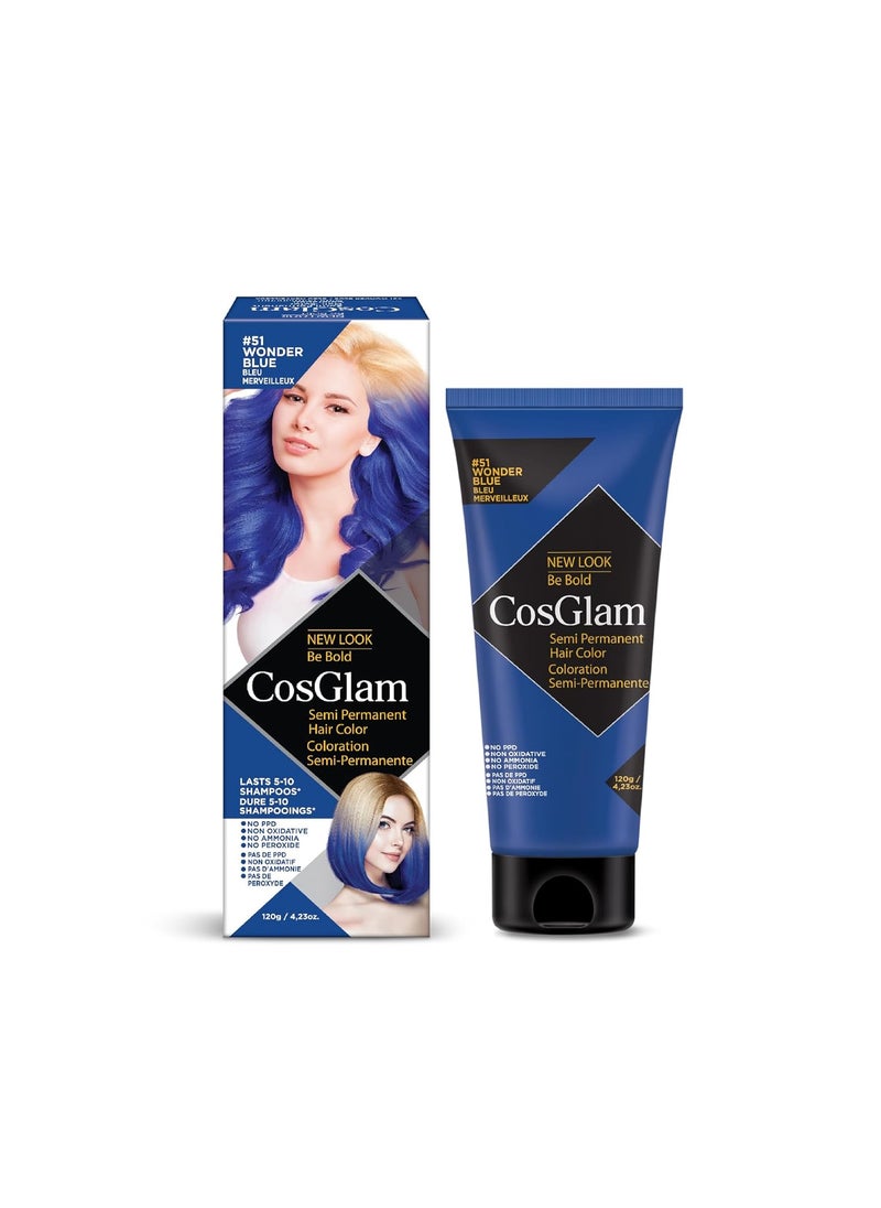 Nisha Cosglam Vegan And Cruelty Free Semi Permanent Hair Color Blue Hair Dye With Infused Conditioner  No Ammonia No Peroxide Non Oxidative Hair Colour  120g  406 Fl Oz 51 Wonder Blue