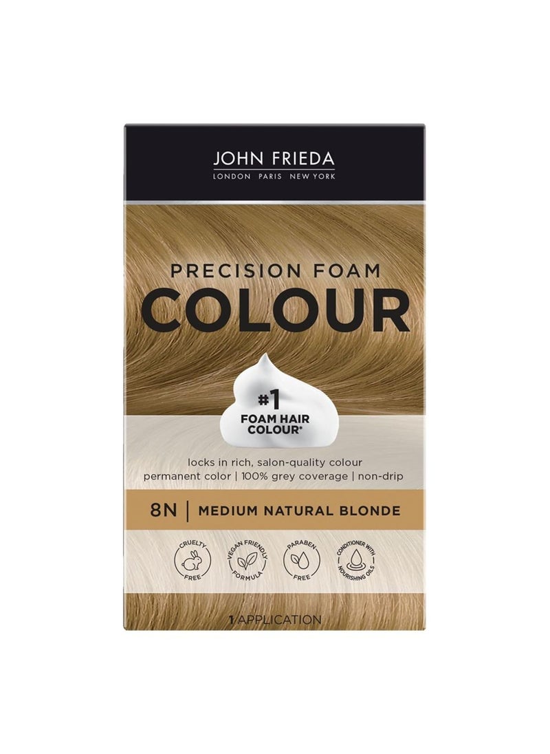 John Frieda Precision Foam Colour Medium Natural Blonde 8N FullCoverage Hair Color Kit AntiFade Gray Coverage Deep Color Saturation Hair Dye 1 Application