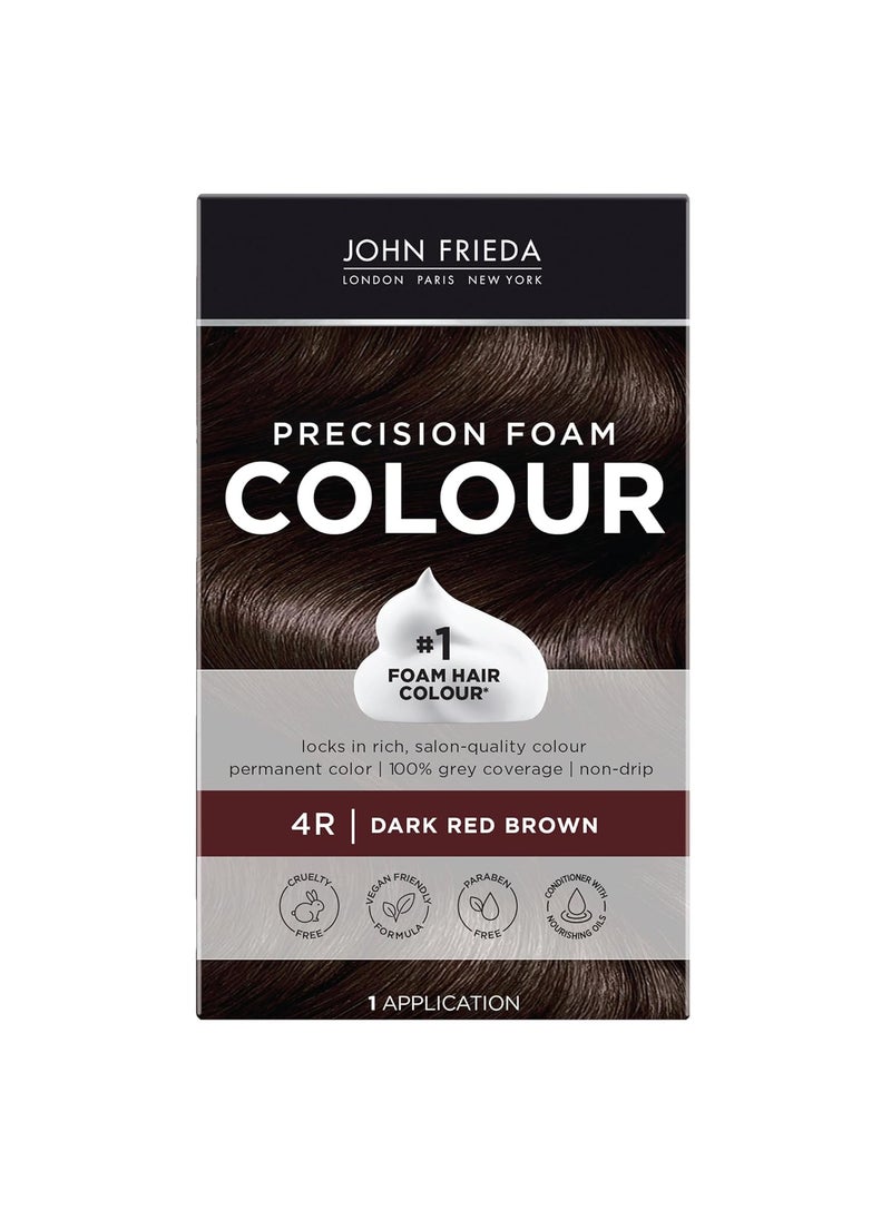 John Frieda Precision Foam Colour Dark Red Brown 4R FullCoverage Hair Color Kit AntiFade Gray Coverage Deep Color Saturation Hair Dye 1 Application