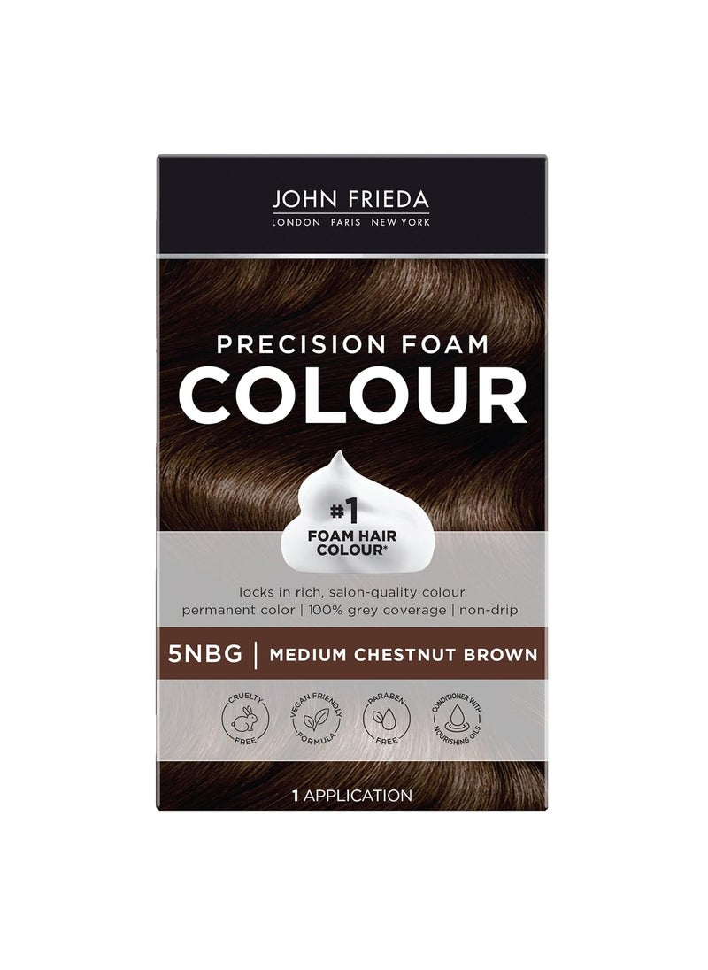 John Frieda Precision Foam Colour Medium Chestnut Brown 5NBG Fullcoverage Hair Color Kit AntiFade Gray Coverage Deep Color Saturation Hair Dye 1 Application