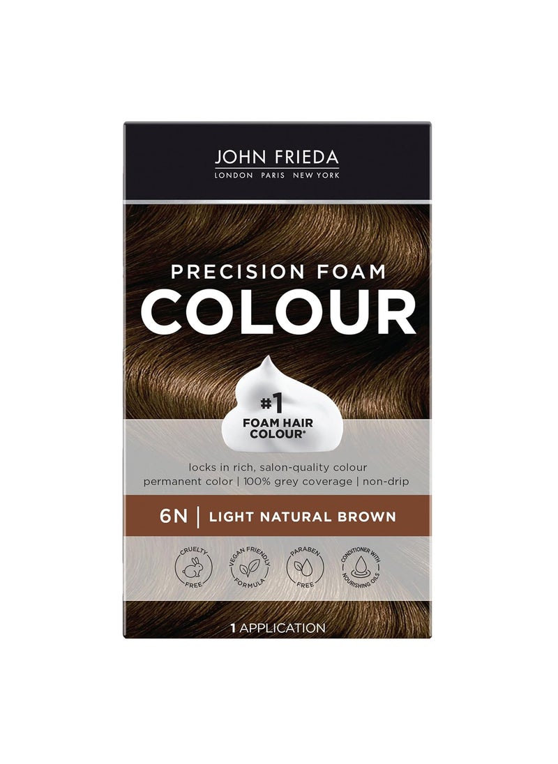 John Frieda Precision Foam Colour Light Natural Brown 6N FullCoverage Hair Color Kit AntiFade Gray Coverage Deep Color Saturation Hair Dye 1 Application