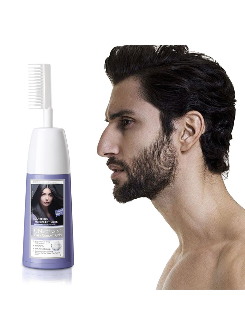 Easy CombIn Color Hair Dye Shampoo  Mustache Comb Kit SemiPermanent Natural Black Color Gray Coverage for men  women Vegan Formula 2in1 Dye  Care Natural Black 200ml