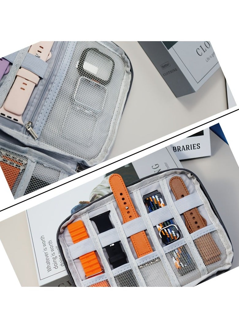 Watch Strap Storage Bag with 8 Elastic Rings to Store 8 Straps, a Zipper Pocket to Store Watch Cases and Other Watch Accessories.