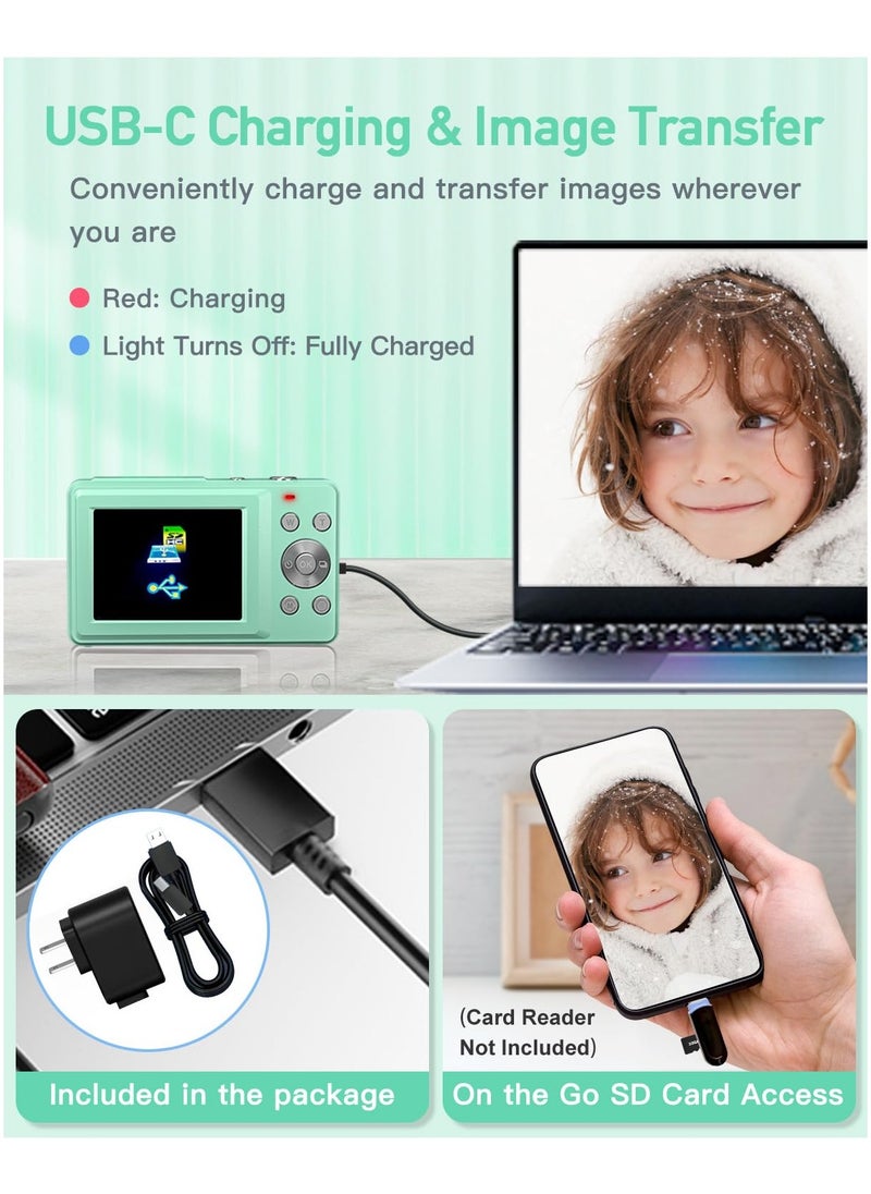 Digital Camera, FHD 1080P Kids Camera 44MP Point and Shoot Digital Camera with 32GB SD Card, 16x Zoom, Lanyard, Small Compact Camera for Kids Boys Girls