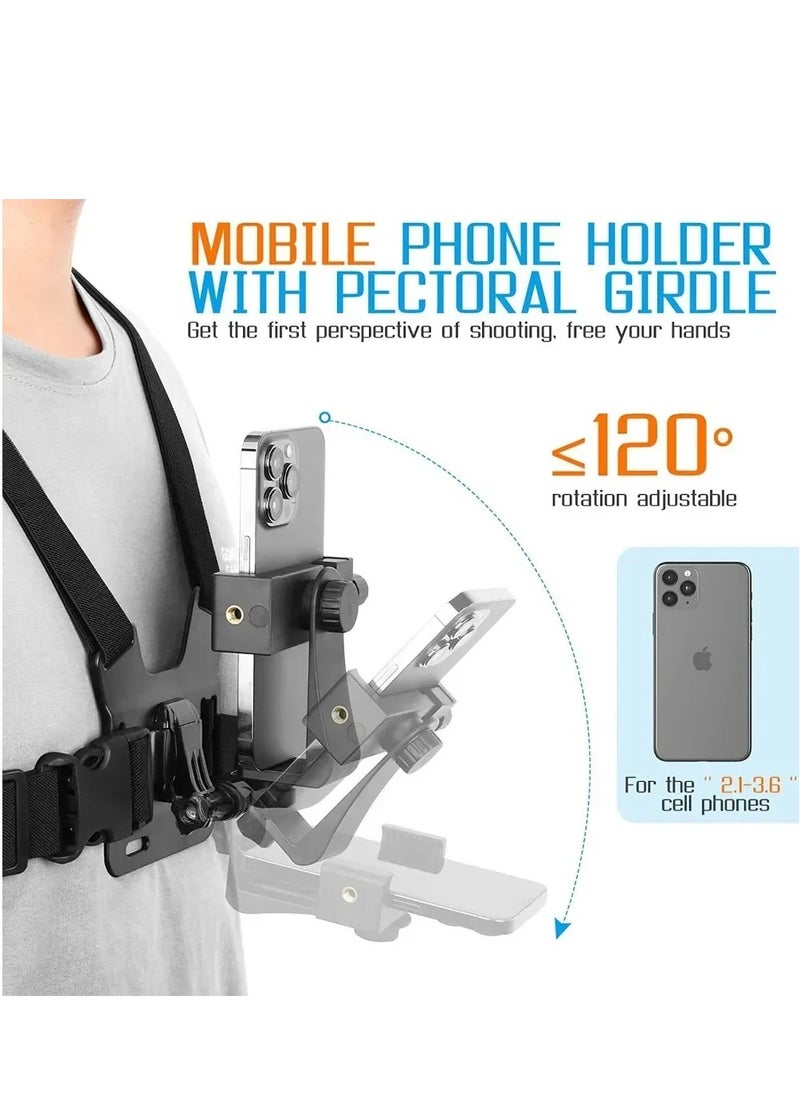 Camera Chest Mount Strap Harness Fit for AKASO DJI Osmo Adjustable Cell Phone with Sports Installation Bracket kit Mobile Bracket Backpack Clip Holder