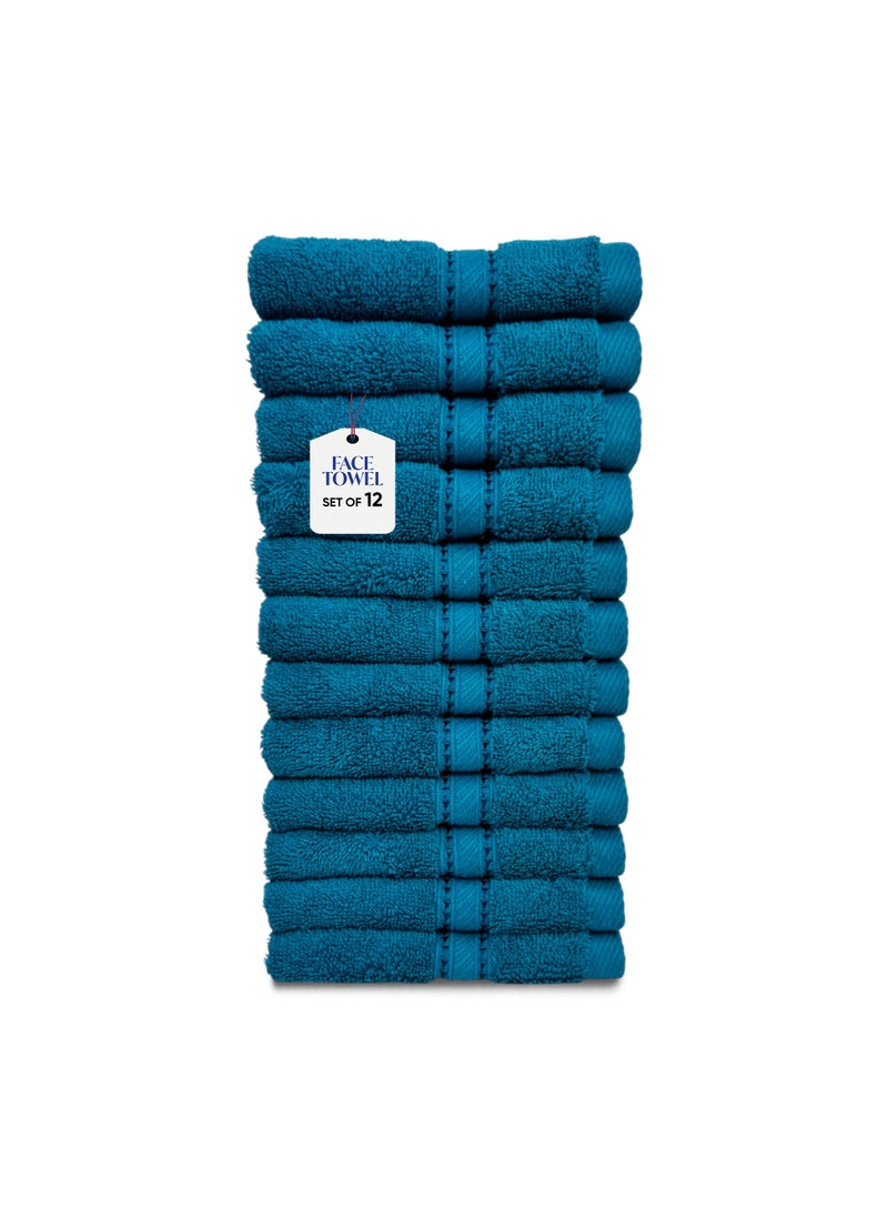 Kassino Jumbo Face Towel (12 Pack, 33x33 cm) - 580 GSM Large Face Towels,100% Combed Cotton, Soft & Quick-Dry Towels, Highly Absorbent, Double Stitched Hotel Quality Towels | Petrol