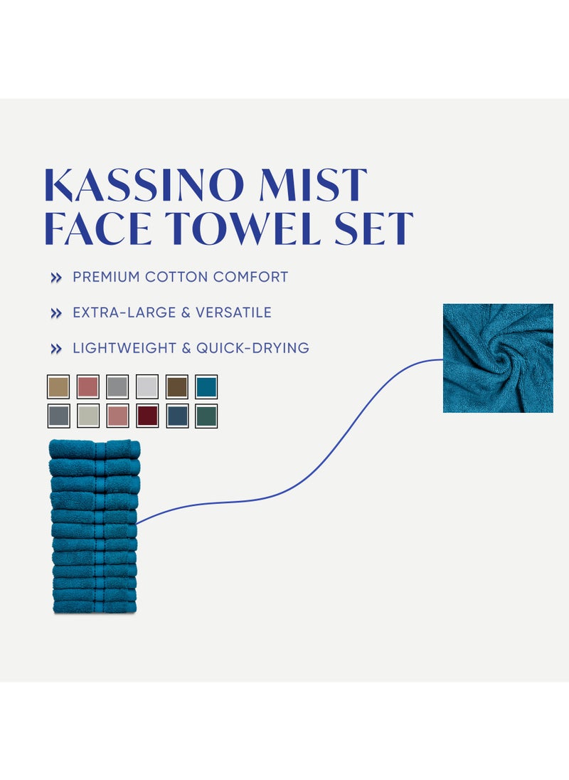 Kassino Jumbo Face Towel (12 Pack, 33x33 cm) - 580 GSM Large Face Towels,100% Combed Cotton, Soft & Quick-Dry Towels, Highly Absorbent, Double Stitched Hotel Quality Towels | Petrol