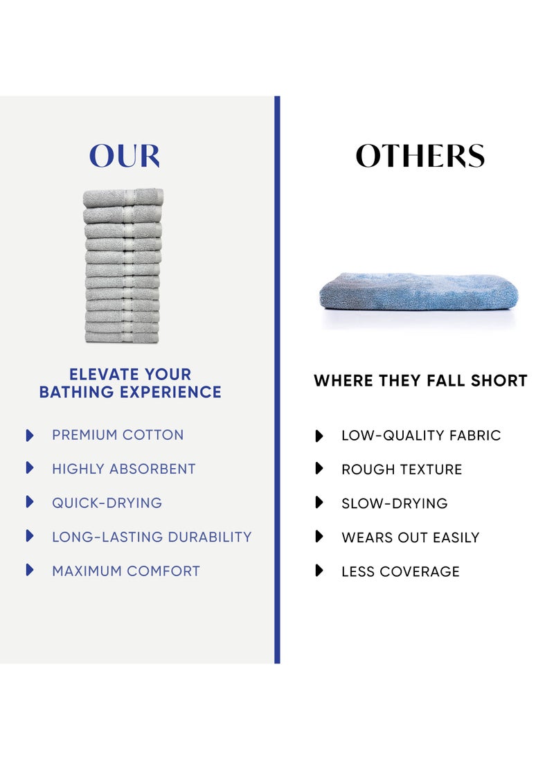 Kassino Jumbo Face Towel (12 Pack, 33x33 cm) - 580 GSM Large Face Towels,100% Combed Cotton, Soft & Quick-Dry Towels, Highly Absorbent, Double Stitched Hotel Quality Towels | Ash Grey