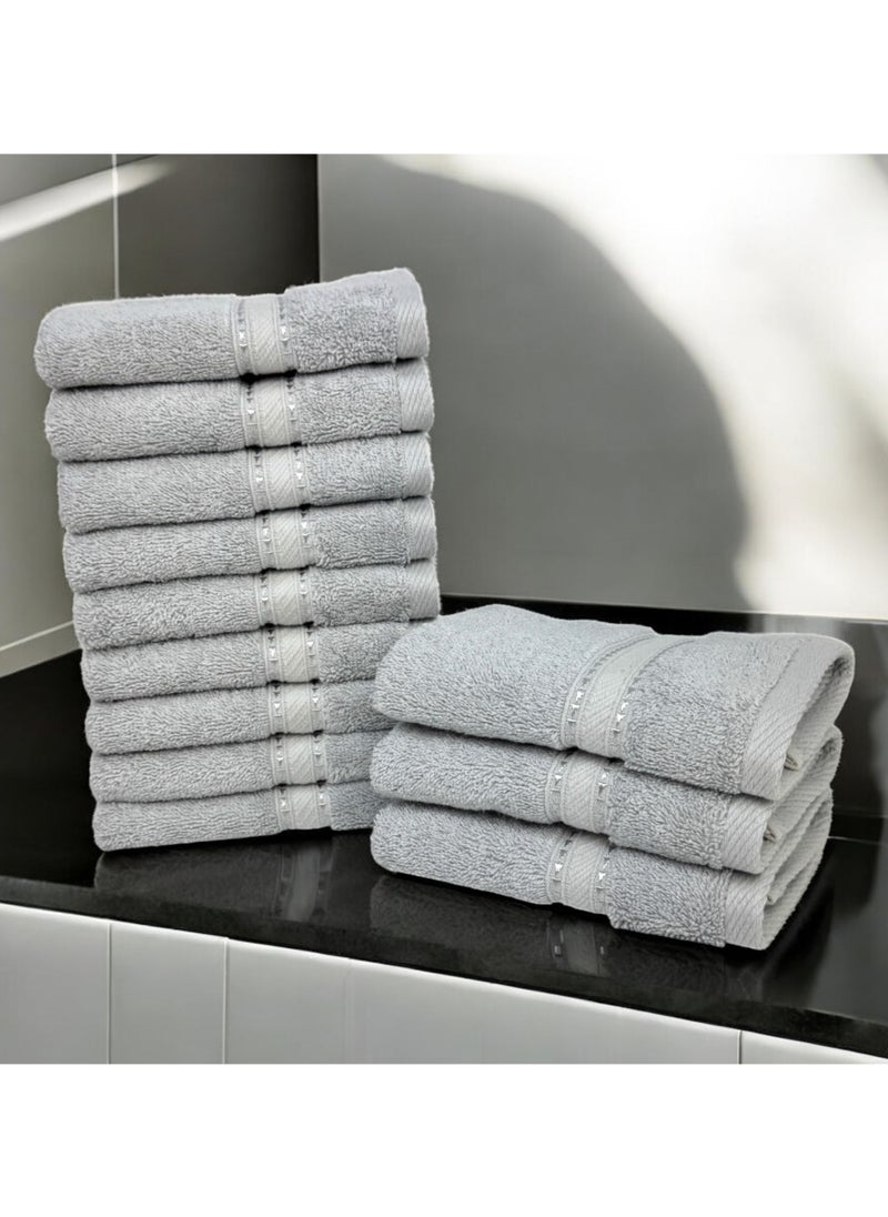 Kassino Jumbo Face Towel (12 Pack, 33x33 cm) - 580 GSM Large Face Towels,100% Combed Cotton, Soft & Quick-Dry Towels, Highly Absorbent, Double Stitched Hotel Quality Towels | Ash Grey