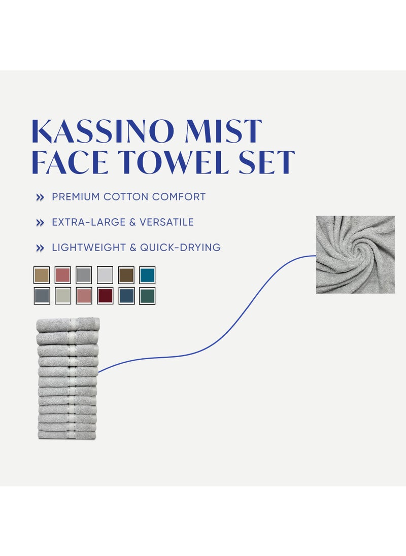 Kassino Jumbo Face Towel (12 Pack, 33x33 cm) - 580 GSM Large Face Towels,100% Combed Cotton, Soft & Quick-Dry Towels, Highly Absorbent, Double Stitched Hotel Quality Towels | Ash Grey