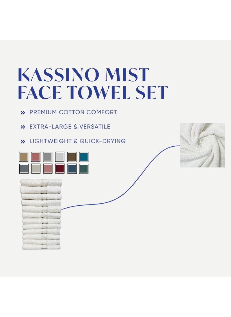 Kassino Jumbo Face Towel (12 Pack, 33x33 cm) - 580 GSM Large Face Towels,100% Combed Cotton, Soft & Quick-Dry Towels, Highly Absorbent, Double Stitched Hotel Quality Towels | White