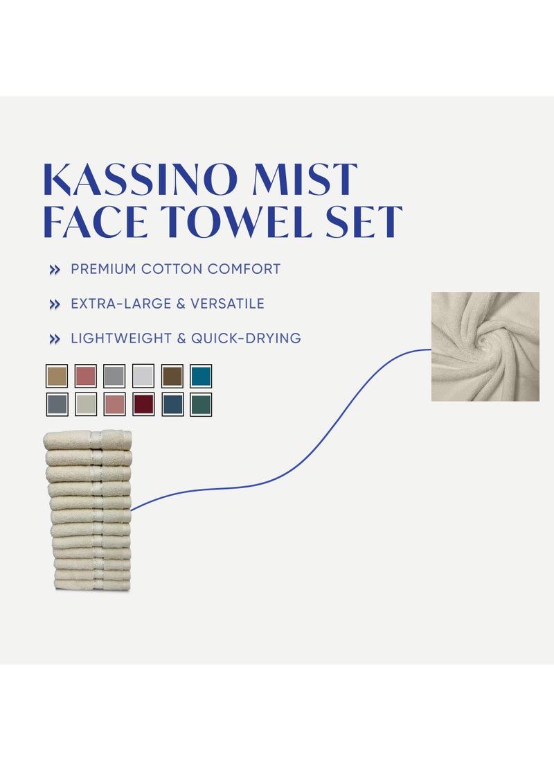 Kassino Jumbo Face Towel (12 Pack, 33x33 cm) - 580 GSM Large Face Towels,100% Combed Cotton, Soft & Quick-Dry Towels, Highly Absorbent, Double Stitched Hotel Quality Towels | Ivory