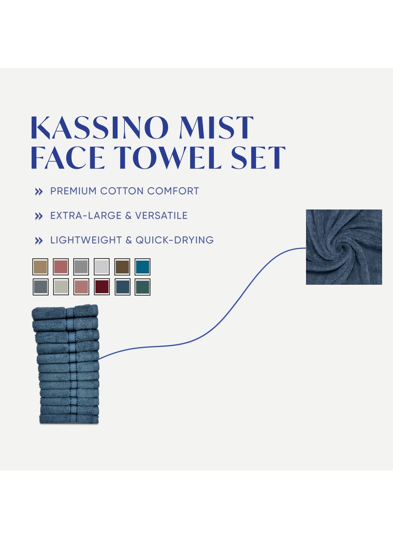 Kassino Jumbo Face Towel (12 Pack, 33x33 cm) - 580 GSM Large Face Towels,100% Combed Cotton, Soft & Quick-Dry Towels, Highly Absorbent, Double Stitched Hotel Quality Towels | China Blue