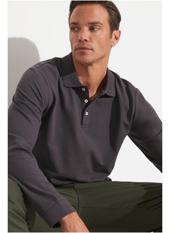 June Men Regular Fit Long Sleeve Polo Neck Tshirt Anthracite