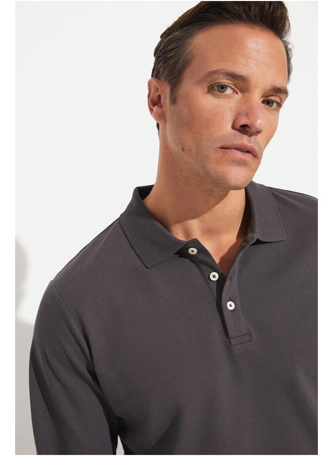 June Men Regular Fit Long Sleeve Polo Neck Tshirt Anthracite