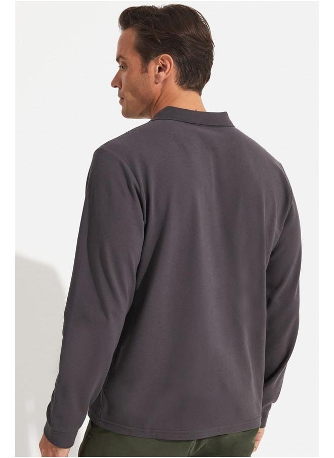 June Men Regular Fit Long Sleeve Polo Neck Tshirt Anthracite