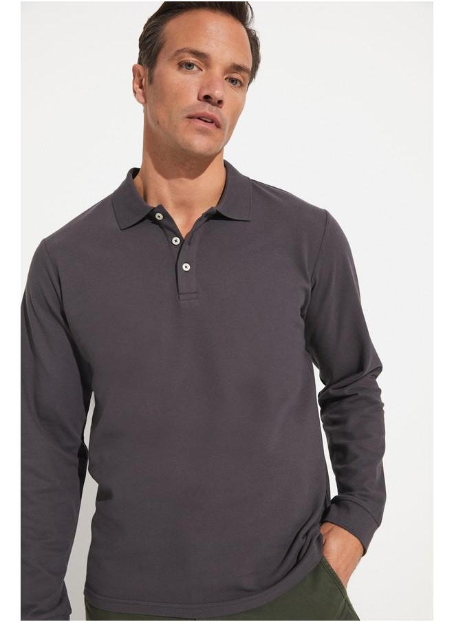 June Men Regular Fit Long Sleeve Polo Neck Tshirt Anthracite