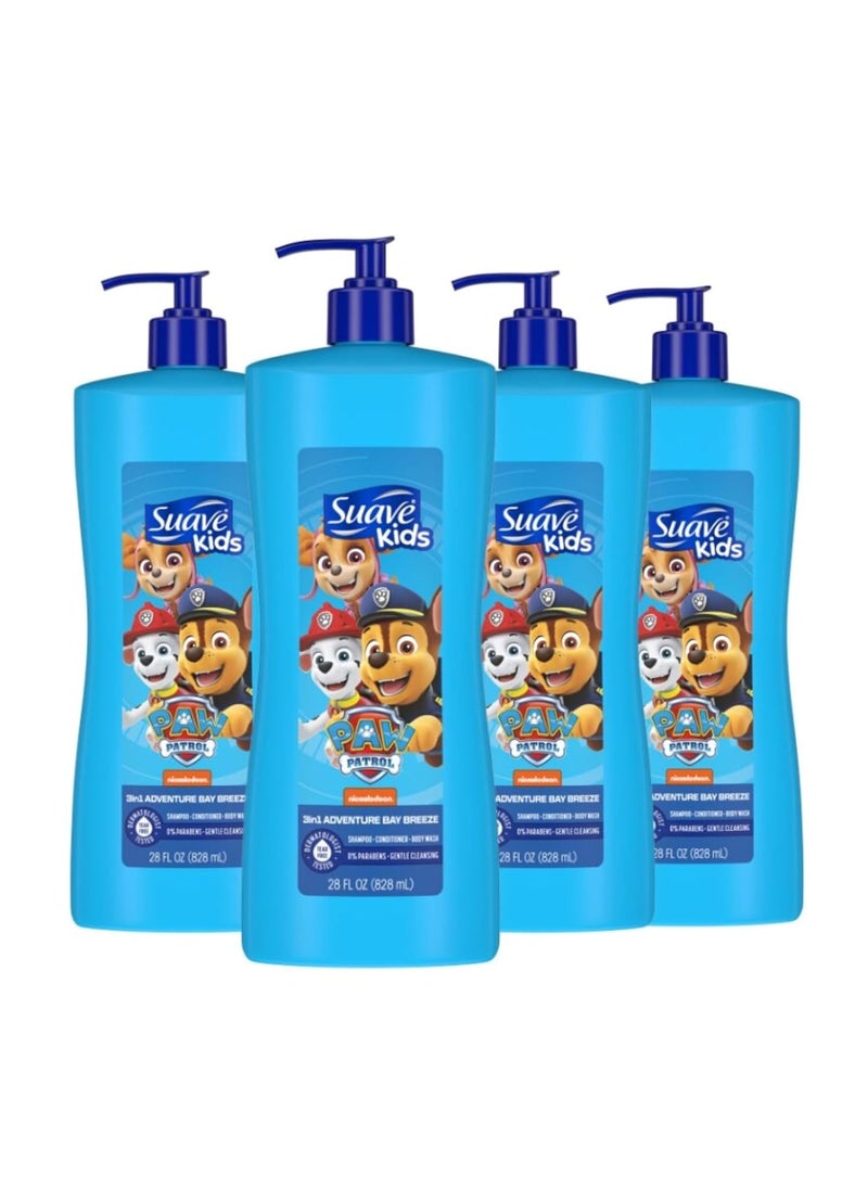 Suave Kids 3in1 Shampoo Conditioner Body Wash Paw Patrol Adventure 28 FL oz Pack of 4