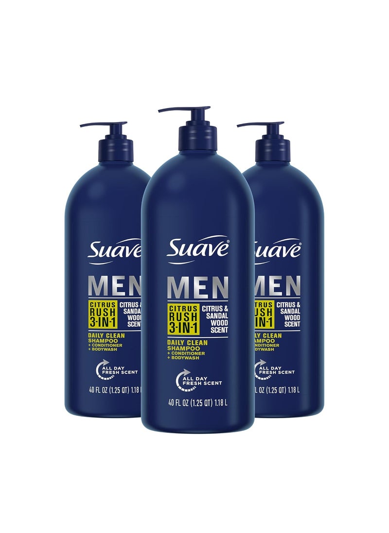 Suave Shampoo Conditioner Bodywash Men 3 in 1 Citrus  Sandal Wood to Cleanse and Nourish Hair and Skin 40 oz Pack of 3