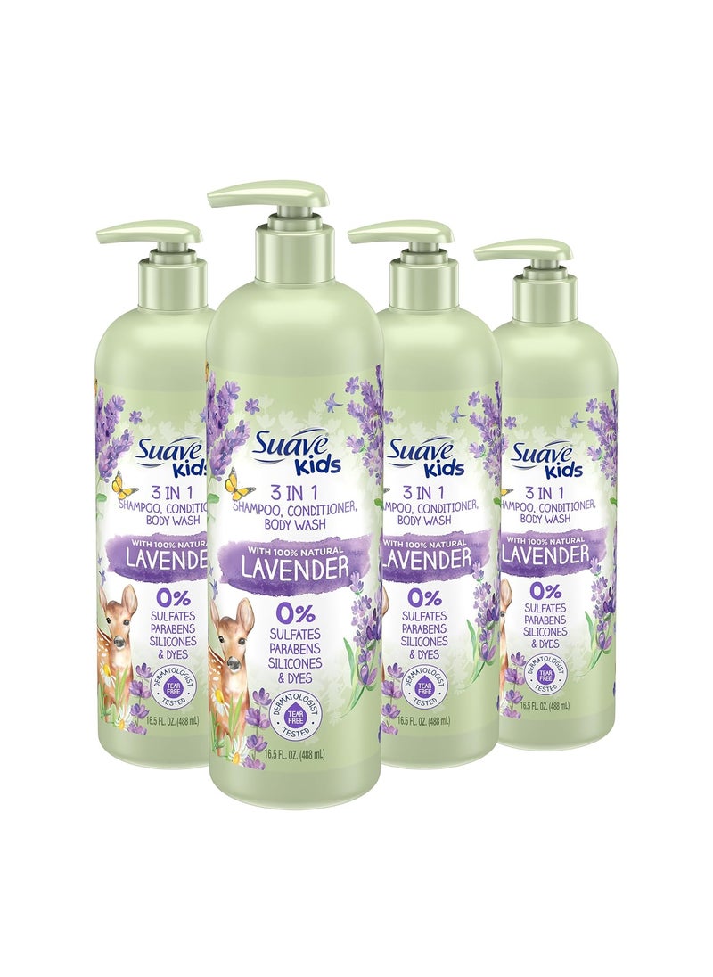 Suave Kids Natural Lavender Oil 3in1 Tear Free Body Wash Shampoo and Conditioners No Sulfates No Parabens No Silicones No Dyes 165 Oz Pack of 4