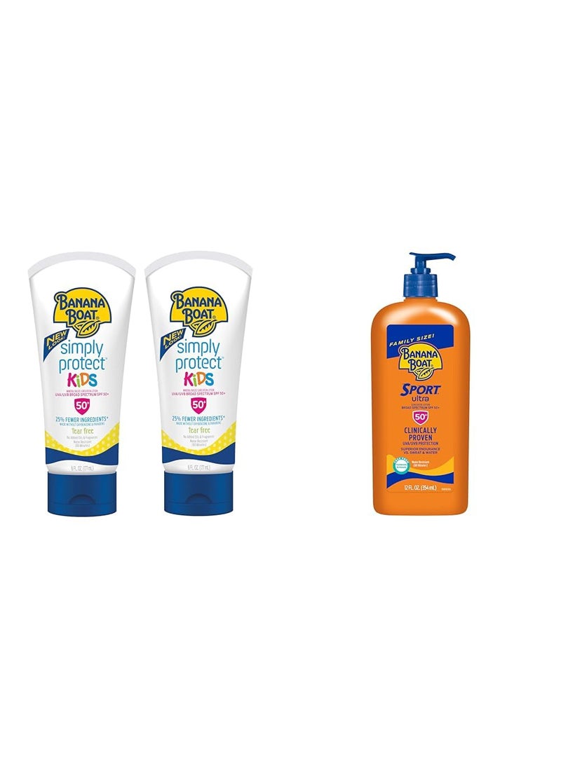 Banana Boat Kids Mineral Sunscreen SPF 50 Twin Pack and Sport Ultra Sunscreen SPF 50 Lotion