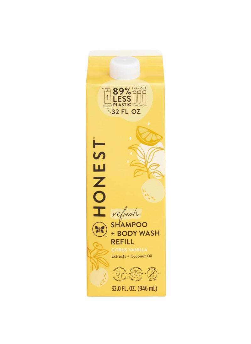 The Honest Company 2in1 Cleansing Shampoo  Body Wash Refill Carton  Gentle for Baby  Naturally Derived Tearfree Hypoallergenic  Citrus Vanilla Refresh 32 fl oz