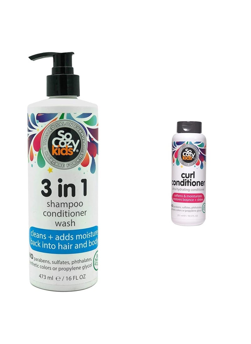 SoCozy 3in1 Shampoo  Conditioner  Body Wash For Kids Hair Cleans and Adds Moisture Back  SoCozy Curl Conditioner  For Kids Hair  Softens