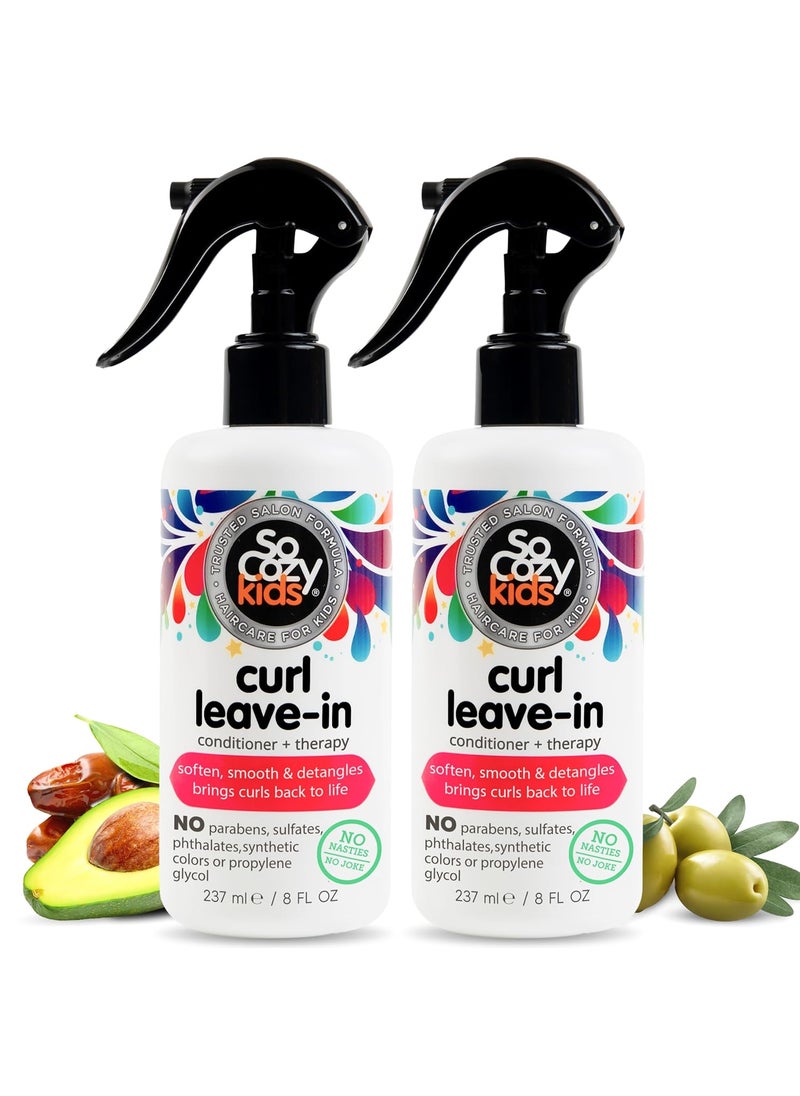 SoCozy Leave In Conditioner Spray 8 Fl Oz Pack of 2 Detangler for Kids Curly Hair TangleFree Curls Gentle  Nourishing with Keratin Vitamin B5 Olive  Jojoba Oil ParabenFree