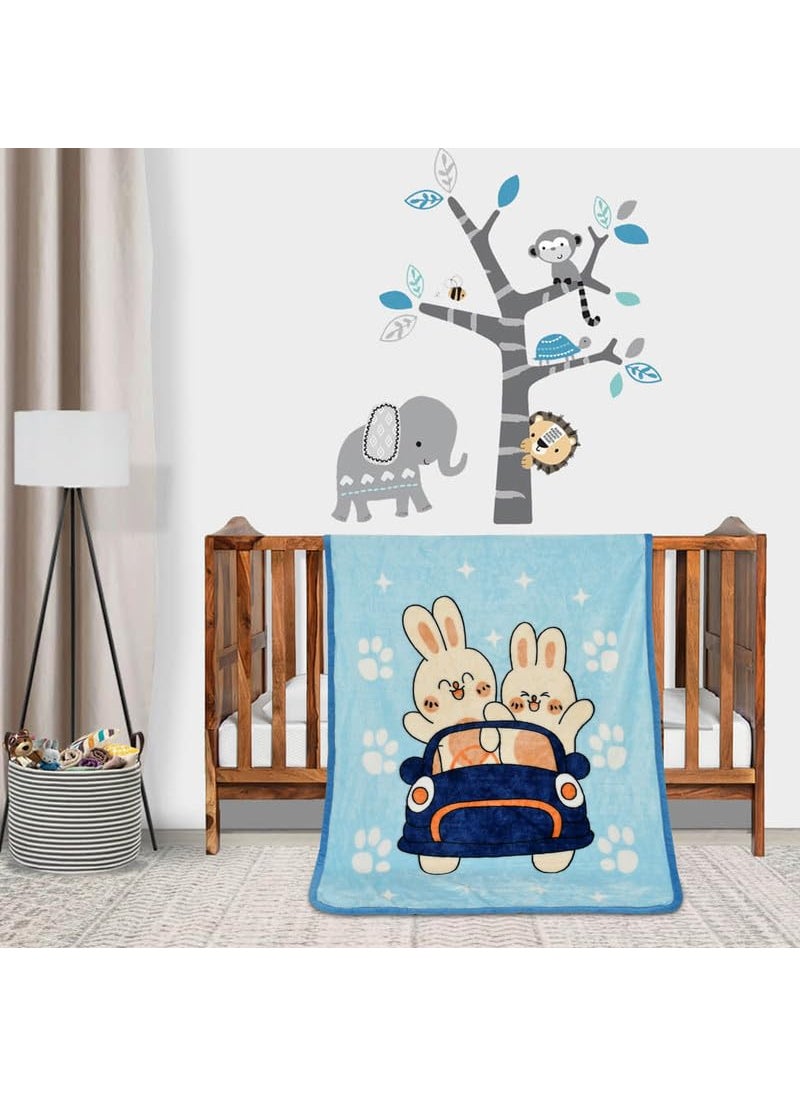 Florida All Season AC Baby Blanket Swaddler Wrapper Flannel Soft and Comfortable for New Born Babies with Adorable Prints and Designs-Happy Blue
