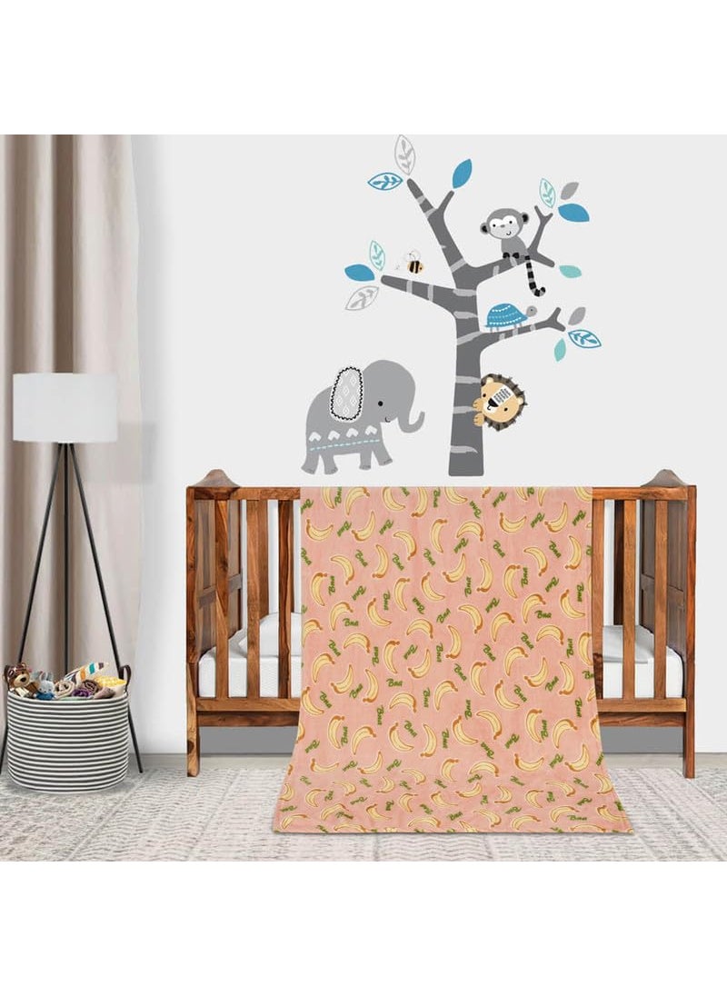 Florida All Season AC Baby Blanket Swaddler Wrapper Flannel Soft and Comfortable for 0-5 Years Babies with Banana Print-Banana Peach