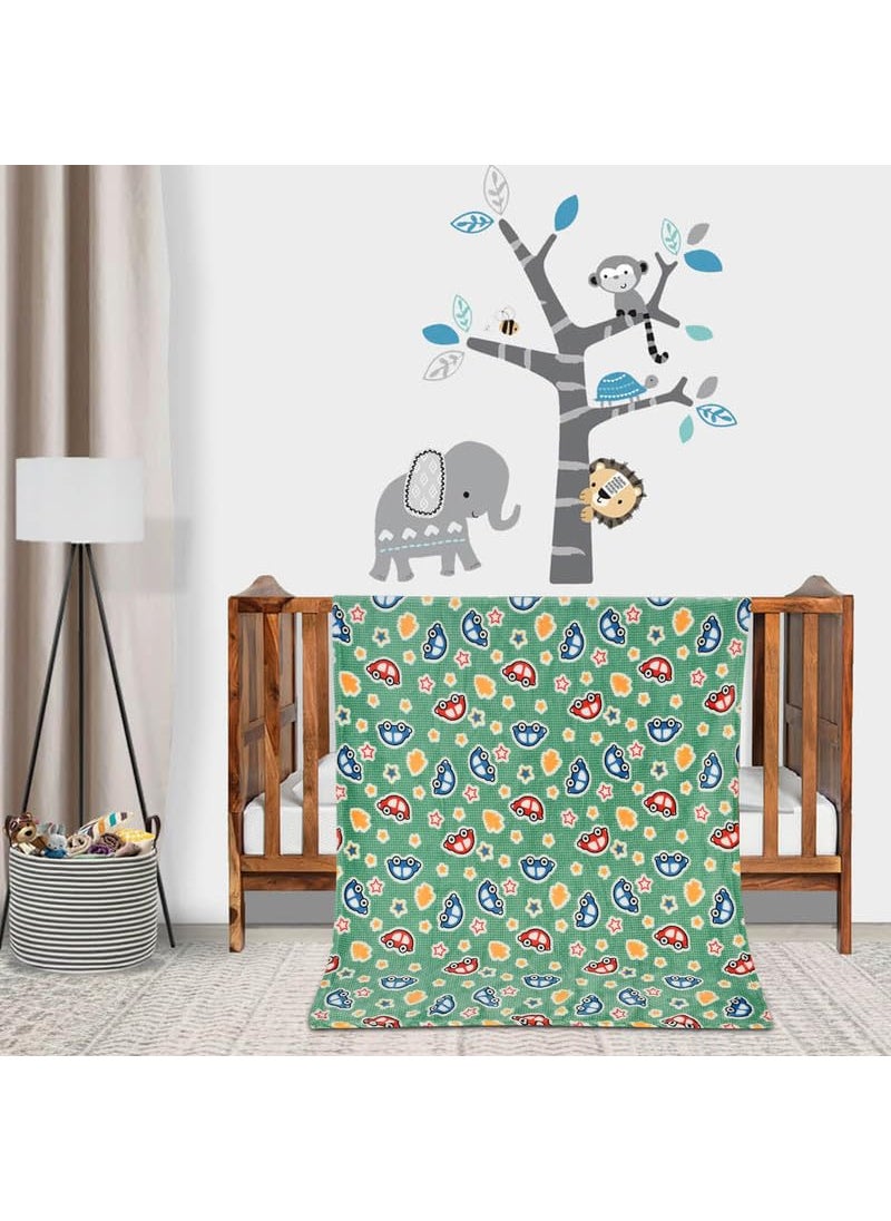 Florida All Season AC Baby Blanket Swaddler Wrapper Flannel Soft and Comfortable for 0-5 Years Babies with Car Print-Car Green