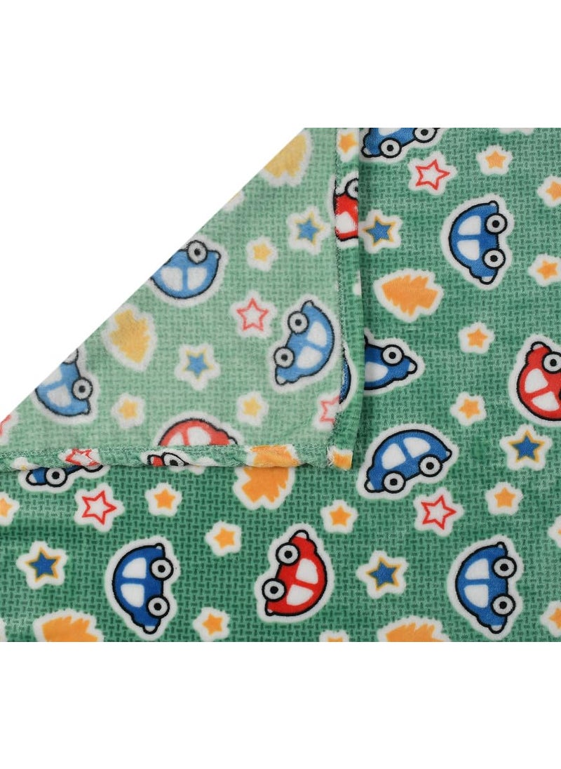 Florida All Season AC Baby Blanket Swaddler Wrapper Flannel Soft and Comfortable for 0-5 Years Babies with Car Print-Car Green