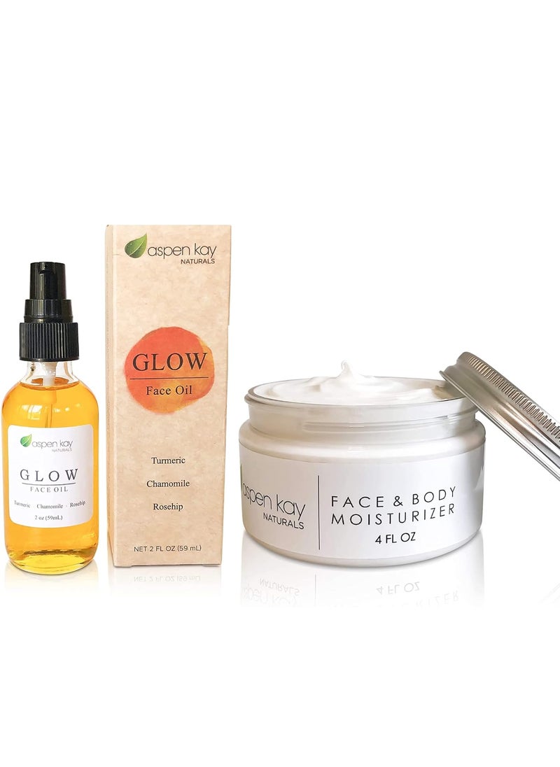 The Perfect Pair  Natural Face and Body Moisturizer for Sensitive Skin 4 oz  Turmeric and Rosehip Face Oil Glow 2 oz