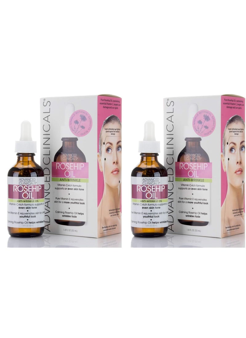Advanced Clinicals Rosehip Oil Facial Skin Care Serum Moisturizer Face Oil WVitamin C  Vitamin E For Reducing Appearance Of Sun Damage Skin Age Spots  Wrinkles 18 Fl Oz Pack of 2