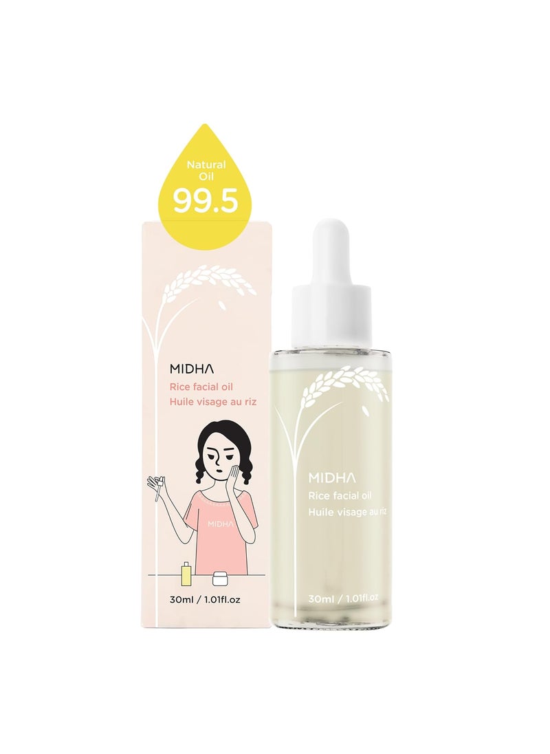 MIDHA Rice Facial Oil 30ml for skin moisturizing deep intense and immediate hydration and quick absorption with non greasy light oil like as rice bran oil