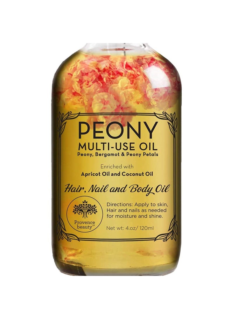 Peony MultiUse Oil for Face Body and Hair  Organic Blend of Apricot Vitamin E and Sweet Almond Oil Moisturizer for Dry Skin Scalp  Nails  Rose Petals  Bergamot Essential Oil  4 Fl Oz